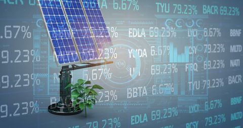 Financial Growth Symbols with Futuristic Solar Panel Technology