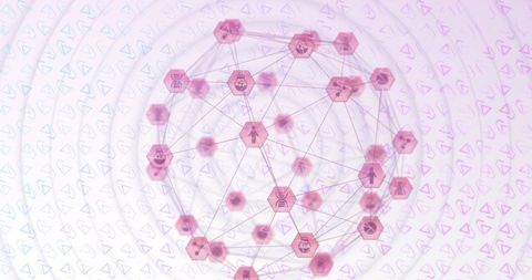 Global Digital Network Connections in Pink Sphere Simulation