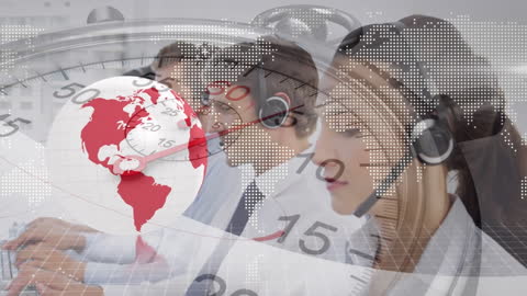 Global Customer Support Technology with World Map Overlay