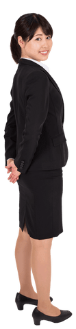 Transparent Cheerful Asian Businesswoman in Professional Attire