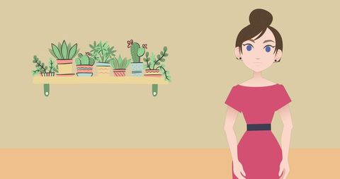 Fashionable Woman in Red Dress with Indoor Plants - Download Free Stock Images Pikwizard.com