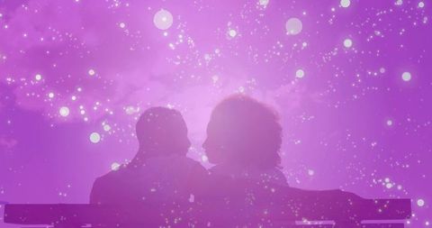 Romantic couple silhouette with dreamy cosmic elements