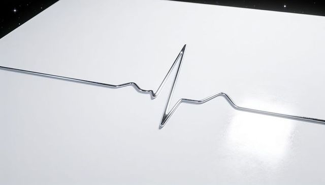 Polished chrome ecg wire heartbeat line glossy white minimal monochrome panel