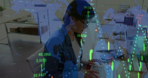 Collage of Businesswoman with Digital Financial Data Overlay - Download Free Stock Images Pikwizard.com