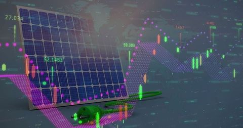 renewable energy finance concept with solar panel and digital analytics - Download Free Stock Images Pikwizard.com
