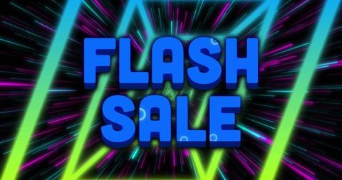 Futuristic neon 3d flash sale text with radial light streaks and glowing beams