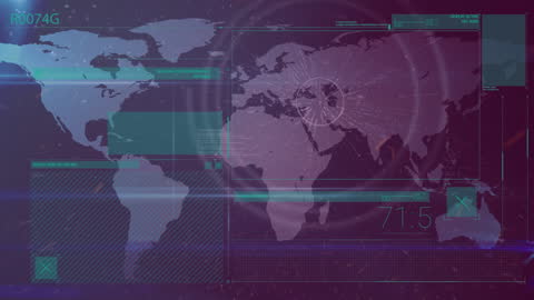 Futuristic World Map Interface with Data Display