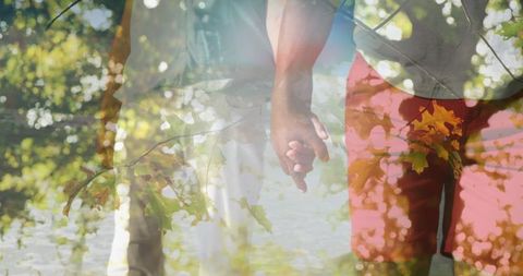 Double Exposure of Senior Couple Holding Hands Outdoors - Download Free Stock Images Pikwizard.com