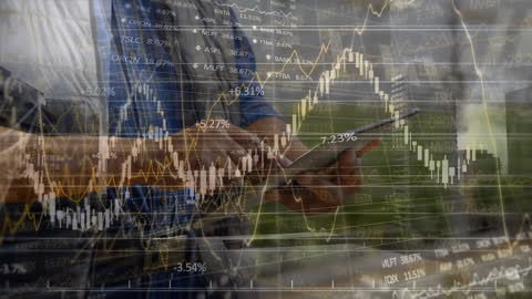 Financial Data Visual with Businessman Using Smartphone