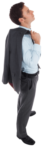 Confident Businessman Holding Jacket Looking Up Transparent