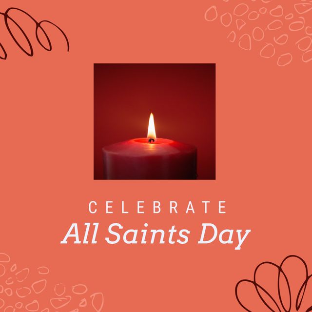 This image depicts a burning red candle with a soft light glow, set against a deep red background. The text 'Celebrate All Saints Day' suggests a religious observance dedicated to remembering saints. Ideal for use in promotional materials, social media posts, or informative articles related to All Saints Day, religious celebrations, and spiritual traditions.