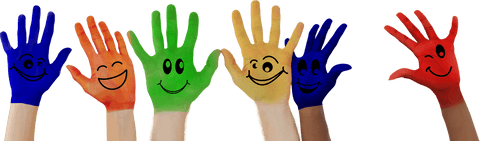 Transparent multicolored hands with smiley faces illustration