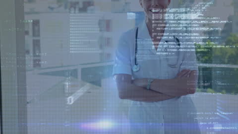Caucasian Doctor with Digital Data Processing Interface