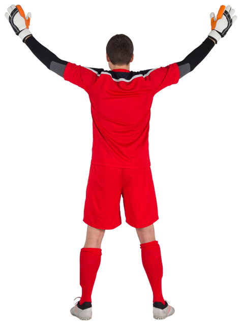 Transparent rear view of goalkeeper wearing red uniform, raising arms - Download Free Stock Videos Pikwizard.com