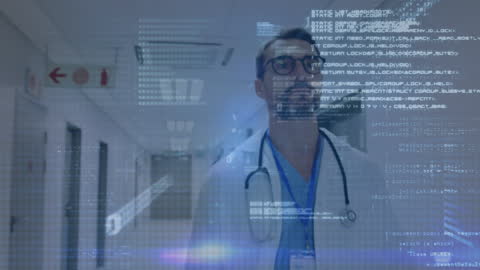 Digital Health Interface with Doctor in Hospital Corridor