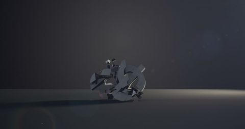 Falling 3d dollar symbol on dark background