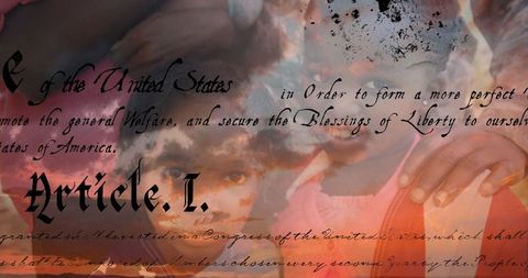 Children Standing Together with US Constitution Text Overlay