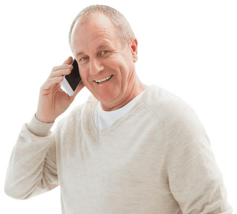 Smiling Mature Man Talking on Mobile Phone Transparent Background