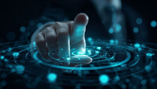 Finger tapping holographic circular interface for futuristic data control and network