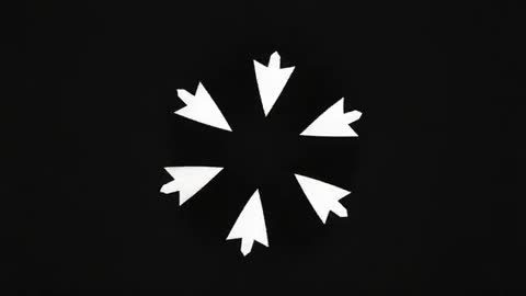 Rotating White Arrowheads in Symmetrical Animation on Black Background