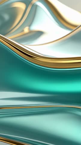 Teal and Gold Metallic Fluid Undulating Loop Vertical Video Flowing and Shimmering