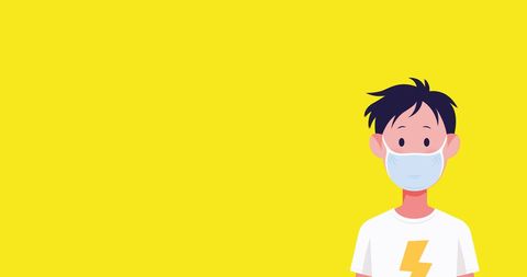 Cartoon Person Wearing Face Mask on Bright Yellow Background - Download Free Stock Images Pikwizard.com