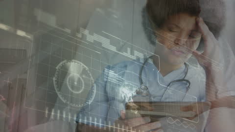 Tired Medical Professional with Headache in Digital Health Environment