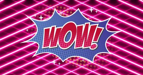 Retro Comic Style 'Wow!' with Pink Neon Lights