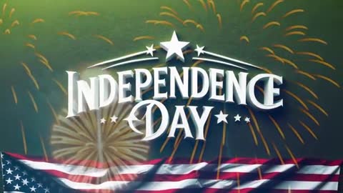 Bold Independence Day Logo with Dynamic Fireworks and Flag