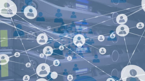 Digital Networking Icons over Server Room Background