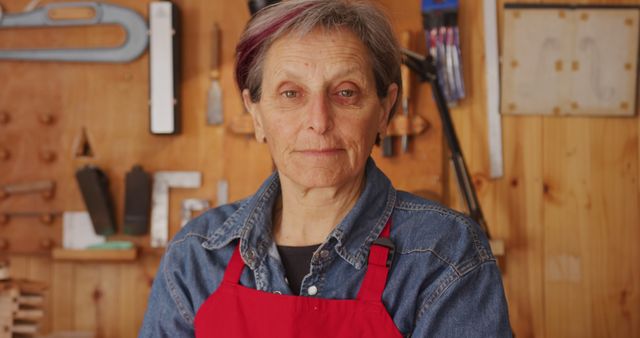 Confident Senior Woman Carpenter in Workshop - Download Free Stock Images Pikwizard.com