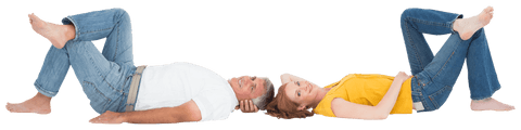 Casual Couple Lying in Relaxed Pose on Transparent Background