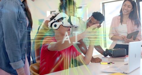 Diverse Students Exploring Virtual Reality and AI Technology