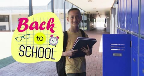Smiling student unlocking school locker highlighting back to school