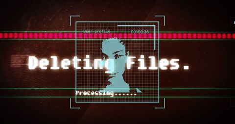 Deleting Files HUD with Pixel Avatar Scanning Glitch Retro Cyber Security Interface