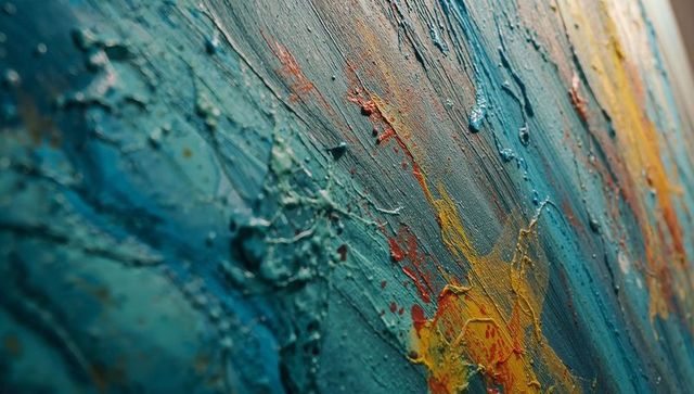 Vibrant abstract impasto painting on canvas with dynamic texture