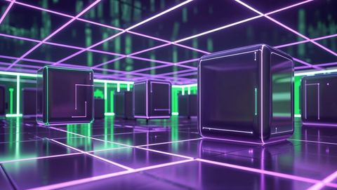 Futuristic neon cubes in digital virtual environment