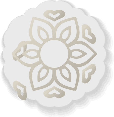 Transparent mandala with petal and heart accents