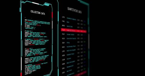 Displaying Neon Cyberpunk Data Console Collecting Data Code Panel with Futuristic UI Glow