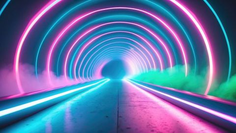 Futuristic Neon Tunnel with Misty Vibrant Atmosphere