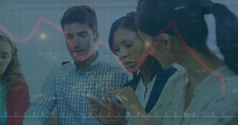 diverse team discussing reports amid digital growth chart overlay - Download Free Stock Images Pikwizard.com
