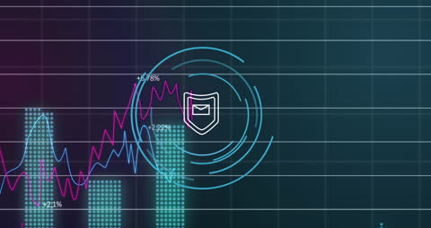 Cybersecurity Shield with Data Graphs on Digital Interface