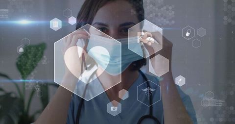 Technology in Healthcare with Female Doctor Wearing Face Mask