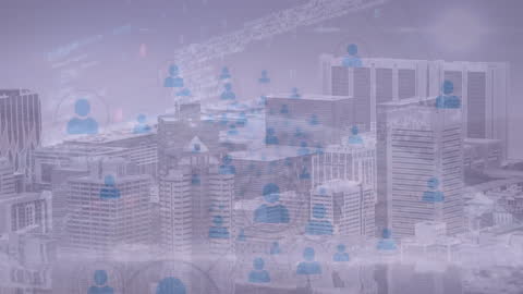 Digital Interface with Data Connections Over a Modern Cityscape