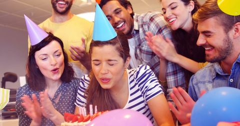 Diverse Friends Celebrating Birthday with Cake and Balloons - Download Free Stock Images Pikwizard.com