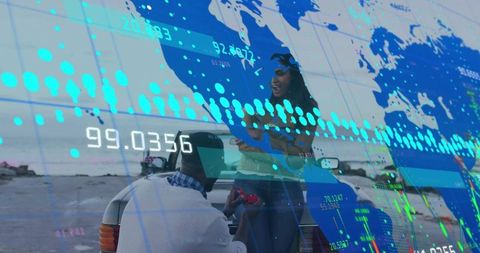 Man Proposing in Convertible on Wet Beach, Woman Reacting with Surprise