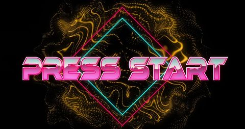Retro gaming vibes: 'press start' over neon geometric background