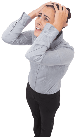 Frustrated Businesswoman Holding Head, Transparent Background