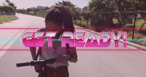 Woman with Dreadlocks on Electric Scooter Using Smartphone