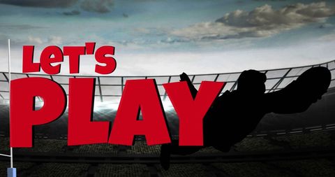 Dynamic rugby scene with vibrant let's play text
